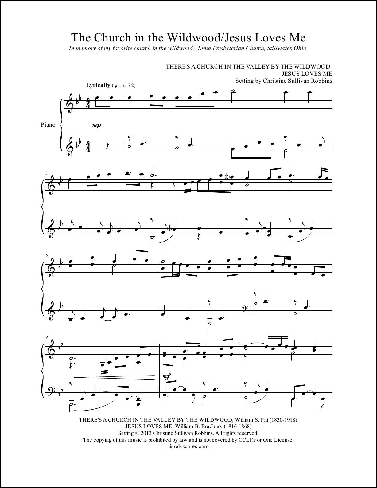 The Church in the Wildwood with Jesus Loves Me Piano Sheet Music