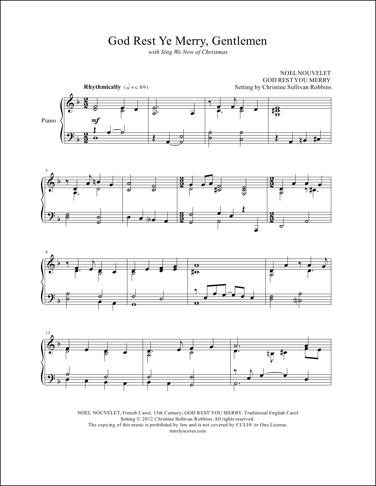 God Rest Ye Merry Gentlemen with Sing We Now of Christmas Piano Sheet Music