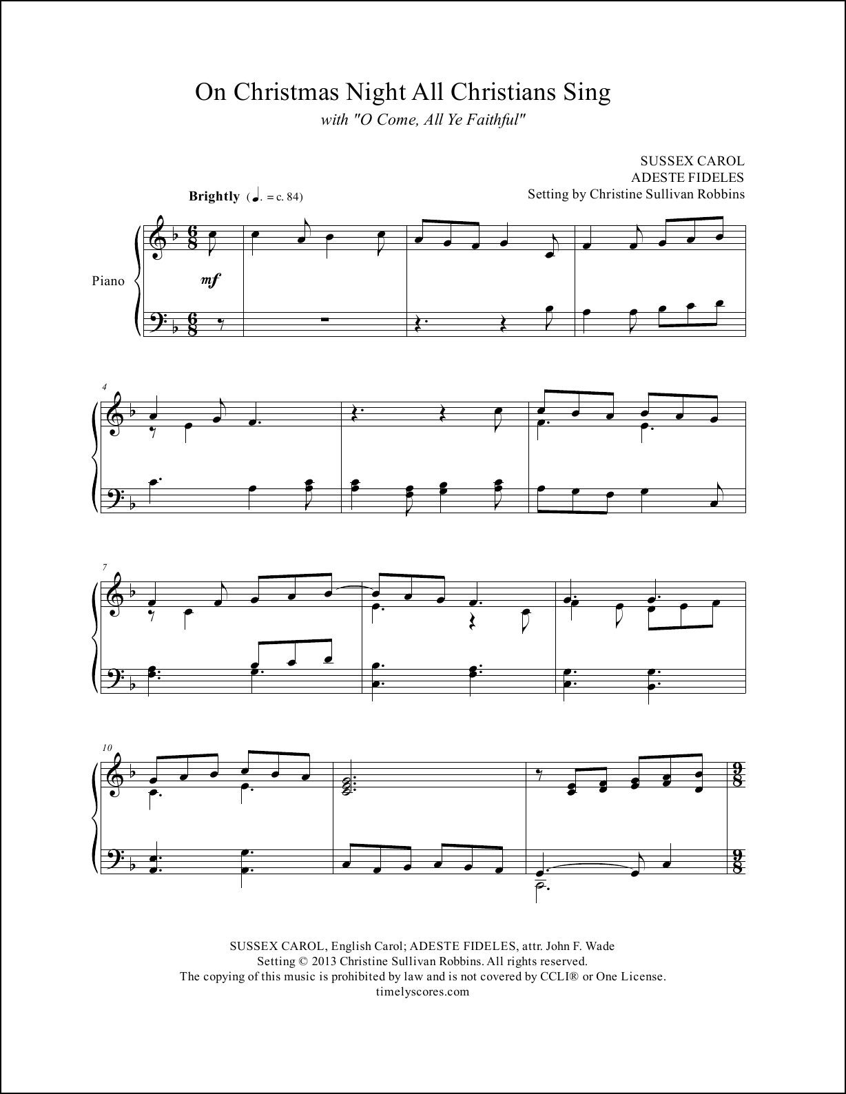 On Christmas Night with O Come, All Ye Faithful Piano Sheet Music