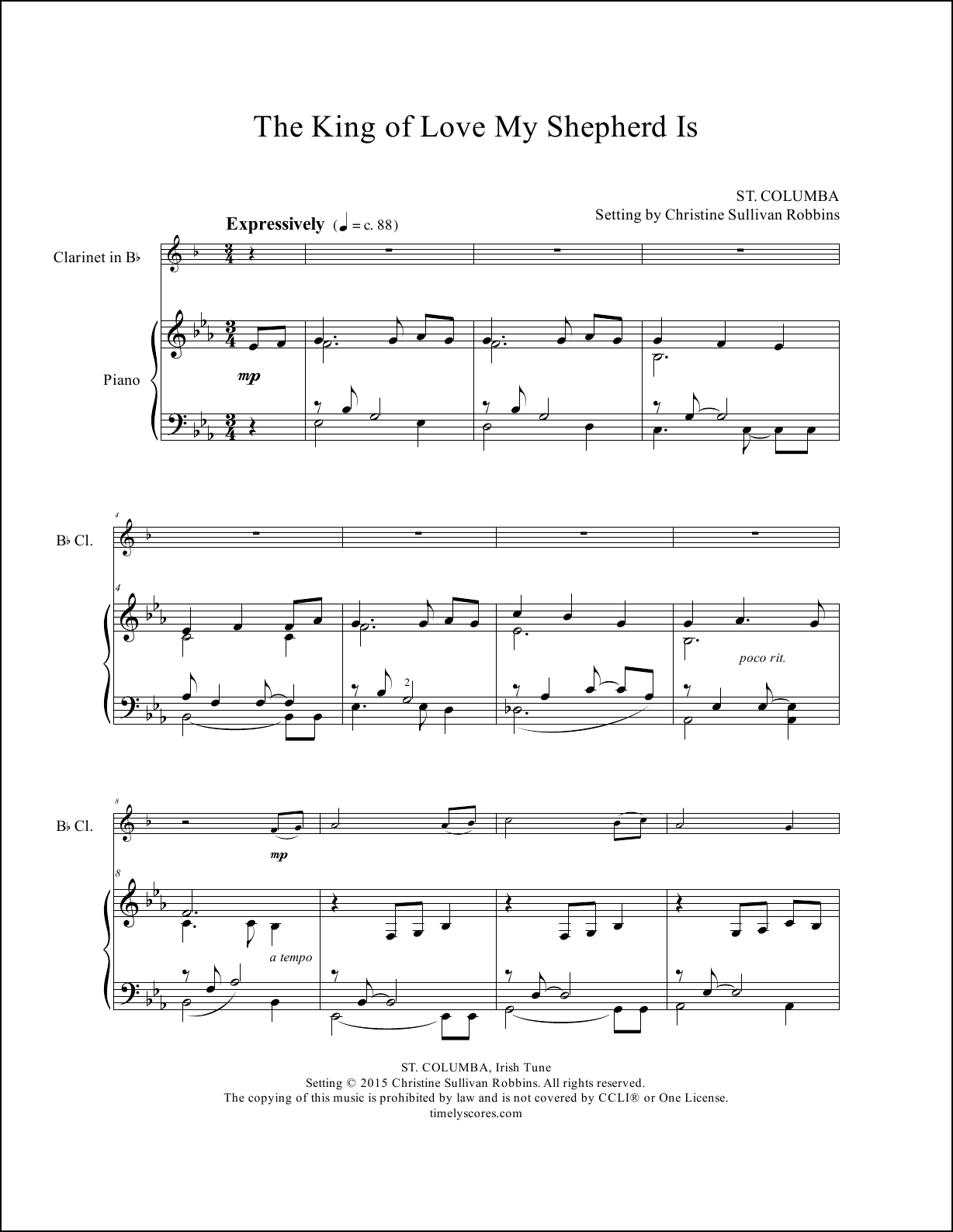The King of Love My Shepherd Is Clarinet and Piano Sheet Music
