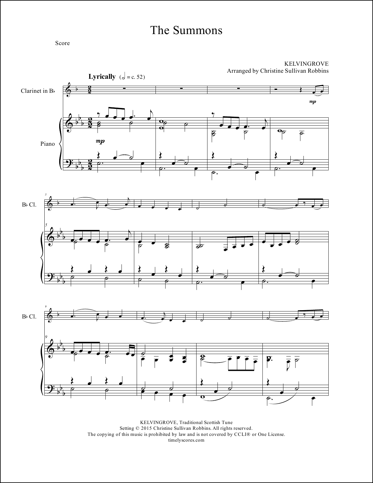 The Summons (Will You Come and Follow Me) Clarinet and Piano Sheet Music