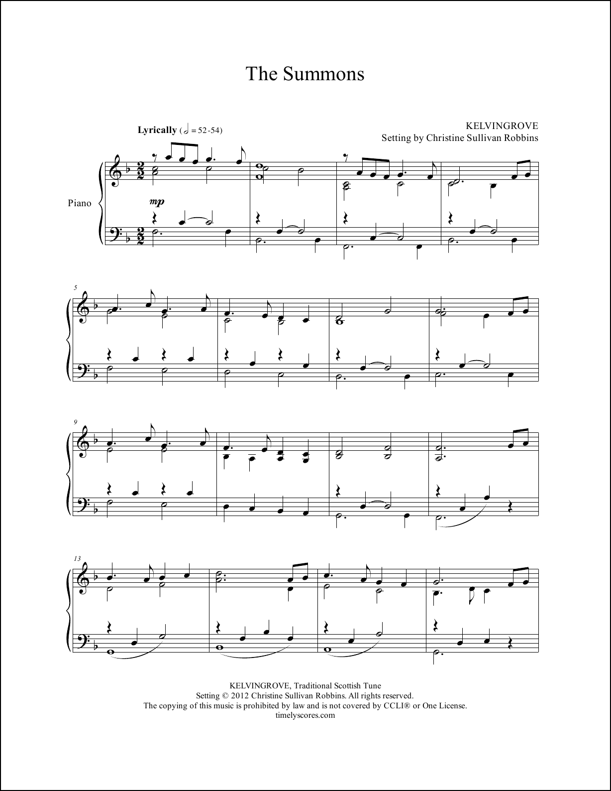 The Summons (Will You Come and Follow Me) Piano Sheet Music