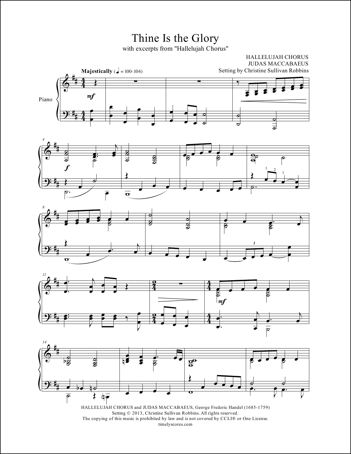 Thine Be the Glory with Hallelujah Chorus Piano Sheet Music