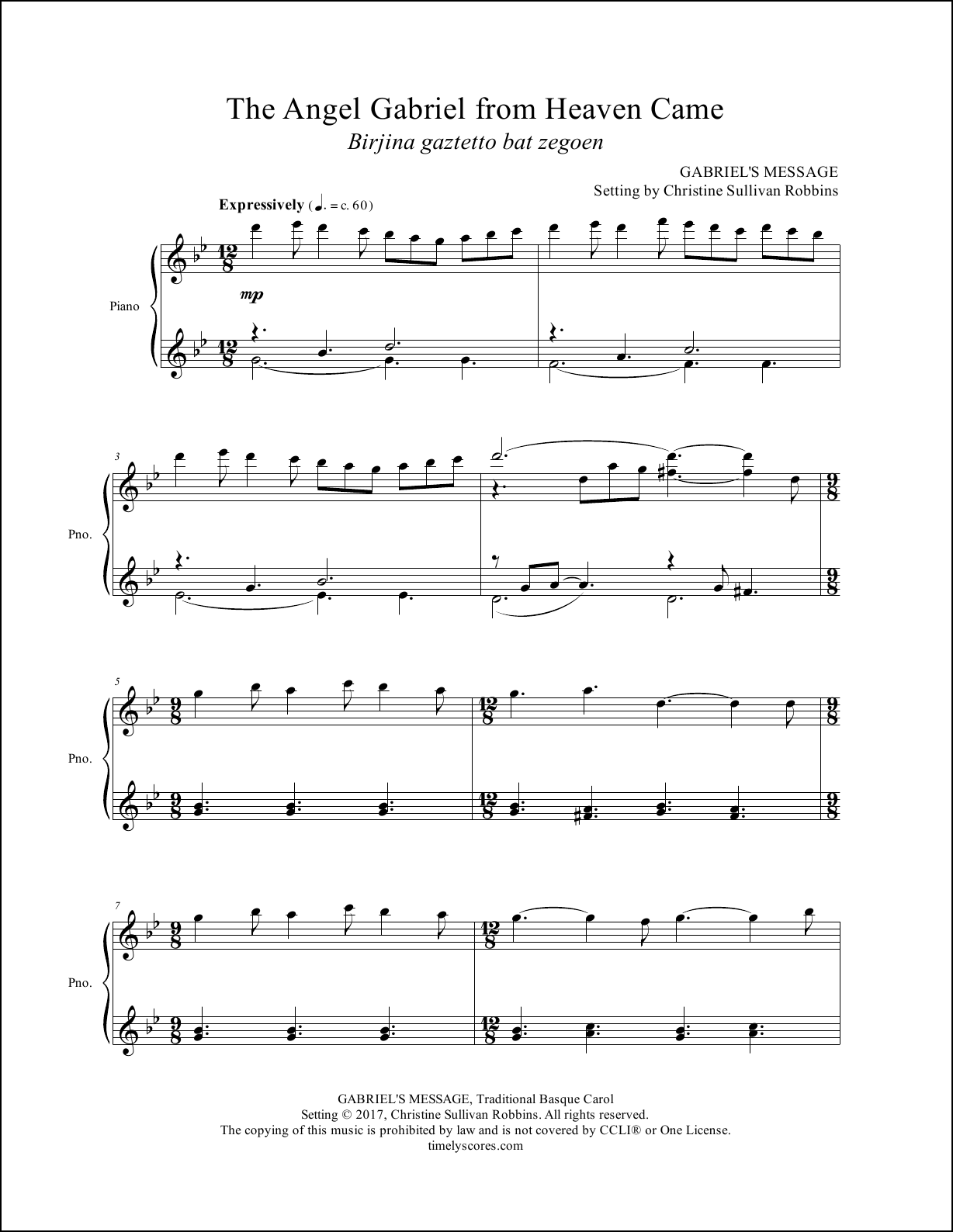 The Angel Gabriel from Heaven Came Piano Sheet Music